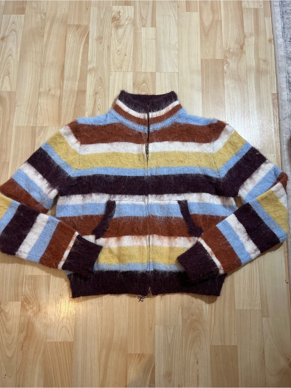 Cider Knit Mohair-blend Stand Collar Striped Zip Through Cardigan Medium